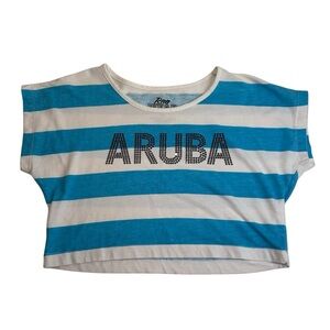 Party Time Aruba Crop Top Stripe Tee Vacation Beach Tropical